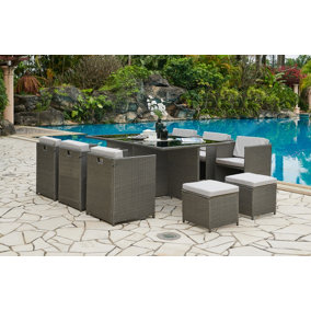 Vista Cube Garden Furniture Set 11 Piece with Footstools, Grey