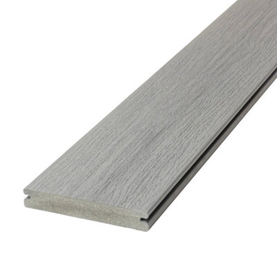 Vista Grooved-edge Decking, 3.6m, Light Grey, Pack of 4 (clips included)
