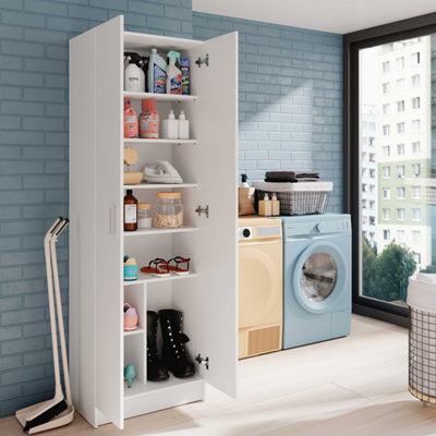 VITA 2 Door Utility Storage Shoe Cupboard - White (H)180cm (W)59cm (D)37cm