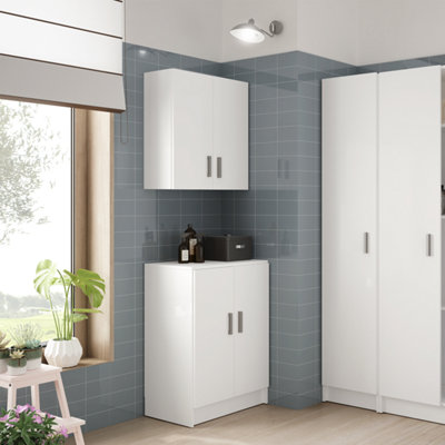 VITA 2 Door Wall Hung Utility Storage Wall Cupboard - White (H)60cm (W)59cm (D)26cm