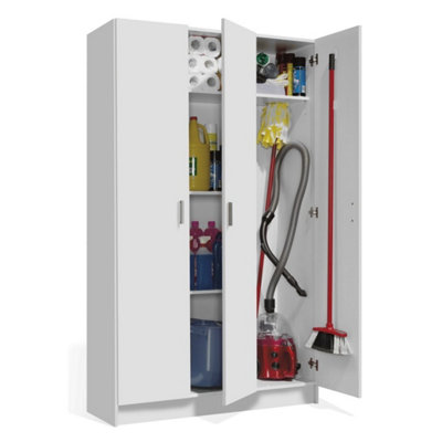 VITA 3 Door Utility Storage Broom Cupboard in Matt White