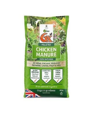 Vitax 6X Natural Poultry Chicken Manure Pellets Organic Plant Feed Lawn Veg 20kg