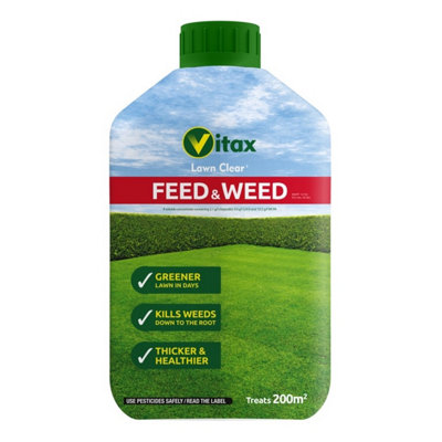 Vitax Lawn Clear Feed & Weed Liquid Soluble Concentrate Lawn Feed Weed Killer 1L