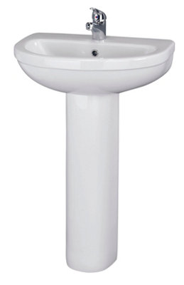 Vito Bathroom Round Ceramic Bundle with Toilet Pan, Cistern, Seat, 550mm 1 Tap Hole Basin and Full Pedestal - Balterley