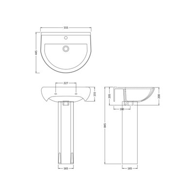 Vito Round 1 Tap Hole Basin & Full Pedestal - 550mm - Balterley