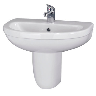 Vito Round 1 Tap Hole Basin & Semi Pedestal - 550mm - Balterley