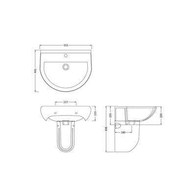 Vito Round 1 Tap Hole Basin & Semi Pedestal - 550mm - Balterley