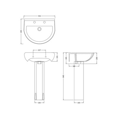 Vito Round 2 Tap Hole Basin & Full Pedestal - 550mm - Balterley