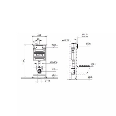 VitrA 1.12m Wall Hung Concealed Cistern WC Frame with Vitra Loop O in Chrome