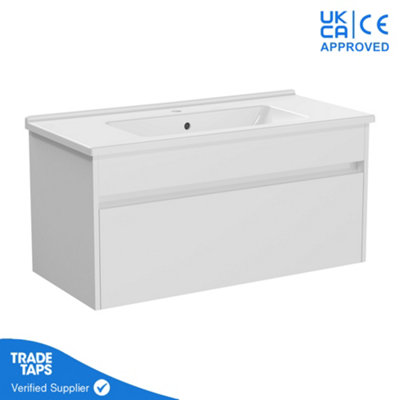 VitrA 1000mm Wall Hung Bathroom Vanity Unit with 1 Drawer & Basin - White Gloss