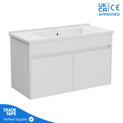 VitrA 1000mm Wall Hung Bathroom Vanity Unit with 2 Doors & Basin - White Gloss