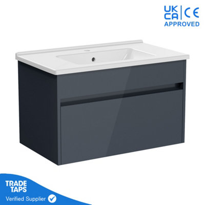 VitrA 800mm Wall Hung Bathroom Vanity Unit with 1 Drawer & Basin - Anthracite Gloss