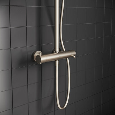 VitrA Aquaheat Bliss Brushed Nickel Round Complete Shower Set - 7