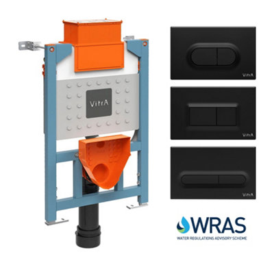 VITRA Low Height Wall Hung Toilet Concealed Cistern WC Frame & Matt Black Plate- Viewing Flush Plate: Slimline Curved Price Comparisons | Compare The Build