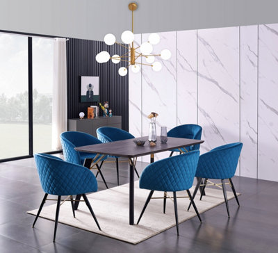 Vittorio Cosmo Black LUX Dining Set with 6 Blue Velvet Chairs
