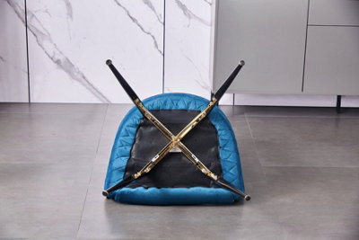 Vittorio Cosmo Black LUX Dining Set with 6 Blue Velvet Chairs