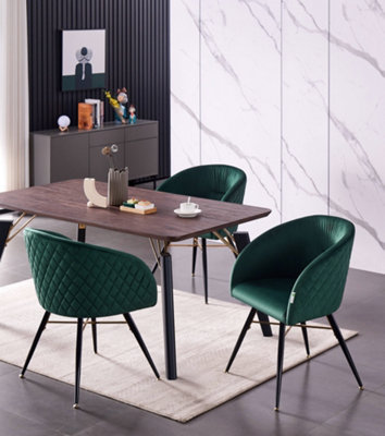Vittorio Cosmo Walnut LUX Dining Set with 4 Green Velvet Chairs