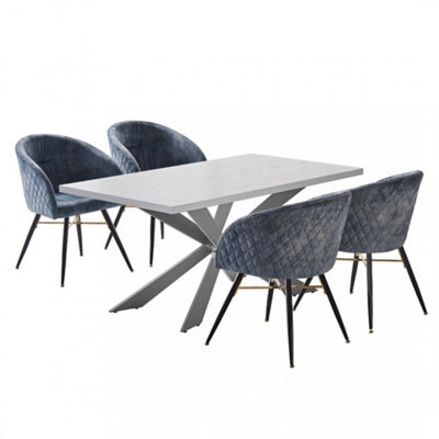 Vittorio Duke LUX Dining Set, a Table and Chairs Set of 4, White/Grey