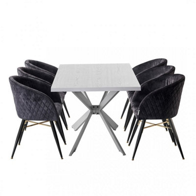 Vittorio Duke LUX Dining Set, a Table and Chairs Set of 6, White/Black
