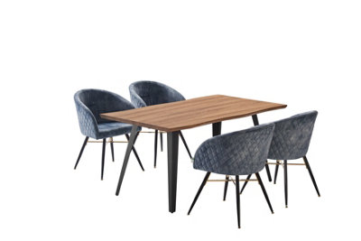 Vittorio Rocco LUX 5PCs Dining Set includes an Oak Dining Table and Set of 4 Grey Dining Chairs