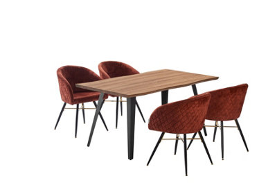 Vittorio Rocco LUX 5PCs Dining Set includes an Oak Dining Table and Set of 4 Red Dining Chairs