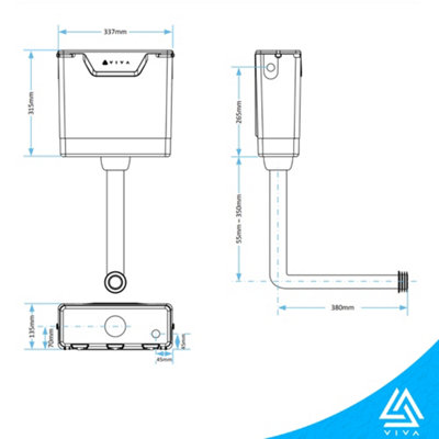 Viva Skylo Concealed Toilet Cistern with Chrome Dual Flush Push Button - Bottom OR Side Entry