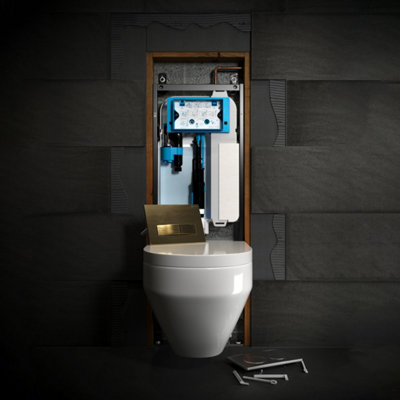 Viva via FNX Bathrooms™ Slim Wall Hung Toilet Concealed Cistern Frame 3 in 1 Set Inc. Connector Kit & Gloss Chrome Flush Plate