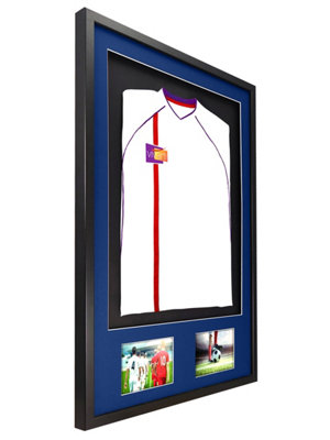 Vivarti DIY 3D Mounted + Double Aperture Sports Shirt Display Black Frame 61 x 91.5cm Blue Mount, Black Backing Card
