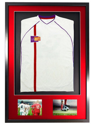 Vivarti DIY 3D Mounted + Double Aperture Sports Shirt Display Black Frame  61 x 91.5cm Red Mount, Black Backing Card