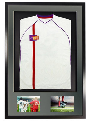 Vivarti DIY 3D Mounted + Double Aperture Sports Shirt Display Black Frame 61 x 91.5cm Silver Mount, Black Backing Card