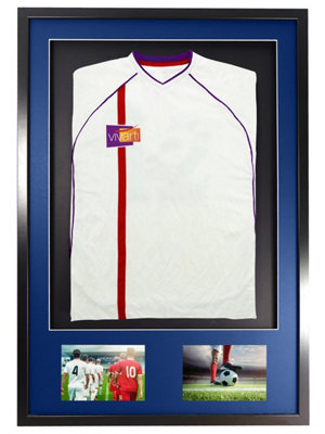 Vivarti DIY 3D Mounted + Double Aperture Sports Shirt Display Black Frame 62 x 91.5cm Blue Mount, Black Backing Card