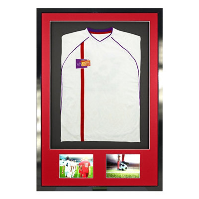 Vivarti DIY 3D Mounted + Double Aperture Sports Shirt Display Gloss Black Frame 59.4 x 84cm Red Mount, Black Backing Card