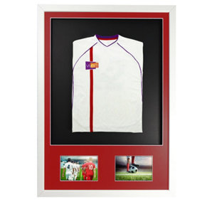 Vivarti DIY 3D Mounted + Double Aperture Sports Shirt Display Gloss White 50 x 70cm Red Mount, Black Backing Card