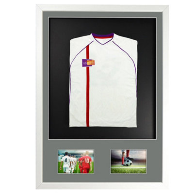 Vivarti DIY volwassen 3D gemonteerd dubbel diafragma sportshirt weergaveframe 61 x 91,5 cm - zwart frame, witte montage, witte rugkaart