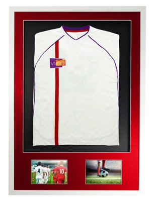 Vivarti DIY 3D Mounted + Double Aperture Sports Shirt Display Gloss White 61 x 91.5cm Red Mount, Black Backing Card