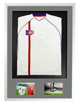 Vivarti DIY 3D Mounted + Double Aperture Sports Shirt Display Gloss White 61 x 91.5cm Silver Mount, Black Backing Card