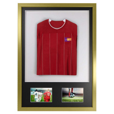 Vivarti DIY 3D Mounted + Double Aperture Sports Shirt Display Gold Frame 50 x 70cm Black Mount, White Backing Card