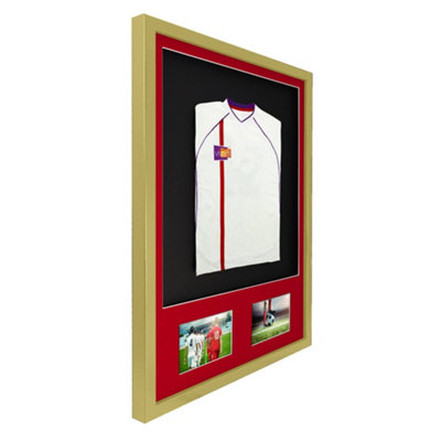 Vivarti DIY 3D Mounted + Double Aperture Sports Shirt Display Gold  Frame 50 x 70cm Red Mount, Black Backing Card