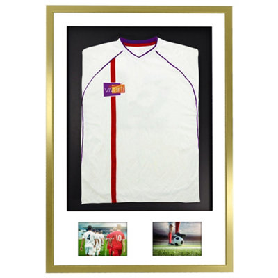 Vivarti DIY 3D Mounted + Double Aperture Sports Shirt Display Gold Frame 50 x 70cm White Mount, Black Backing Card