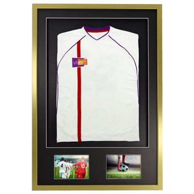 Vivarti DIY 3D Mounted + Double Aperture Sports Shirt Display Gold Frame 59.4 x 84cm Black Mount, Black Backing Card