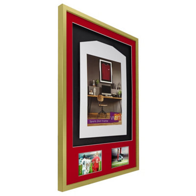 Vivarti DIY 3D Mounted + Double Aperture Sports Shirt Display Gold  Frame 59.4 x 84cm Red Mount, Black Backing Card
