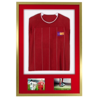 Vivarti DIY 3D Mounted + Double Aperture Sports Shirt Display Gold  Frame 59.4 x 84cm Red Mount, White Backing Card