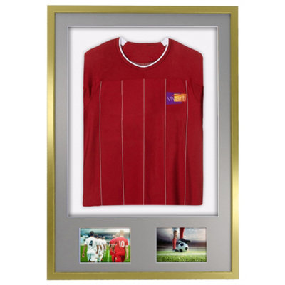 Vivarti DIY 3D Mounted + Double Aperture Sports Shirt Display Gold  Frame 59.4 x 84cm Silver Mount, White Backing Card