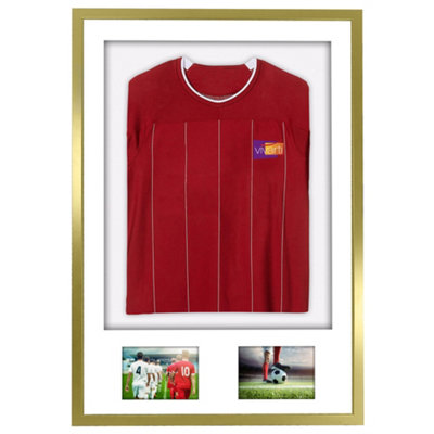 Vivarti DIY 3D Mounted + Double Aperture Sports Shirt Display Gold Frame 59.4 x 84cm White Mount, White Backing Card