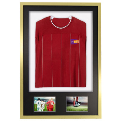 Vivarti DIY 3D Mounted + Double Aperture Sports Shirt Display Gold Frame 61 x 91.5cm Black Mount, White Backing Card