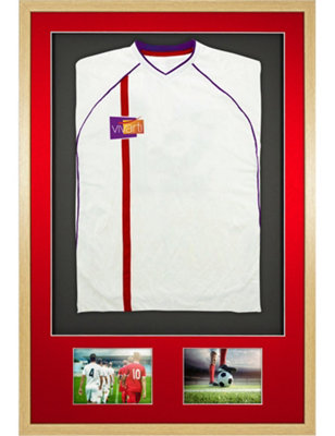 Vivarti DIY 3D Mounted + Double Aperture Sports Shirt Display Oak Frame 61 x 91.5cm Red Mount, Black Backing Card