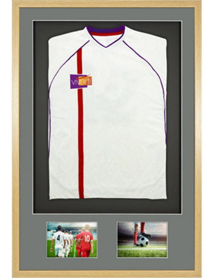 Vivarti DIY 3D Mounted + Double Aperture Sports Shirt Display Oak Frame 61 x 91.5cm Silver Mount, Black Backing Card