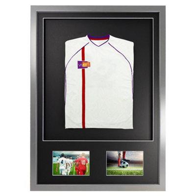 Vivarti DIY 3D Mounted + Double Aperture Sports Shirt Display Silver Frame 50 x 70cm Black Mount, Black Backing Card