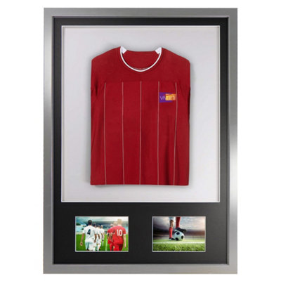 Vivarti DIY 3D Mounted + Double Aperture Sports Shirt Display Silver Frame 50 x 70cm Black Mount, White Backing Card