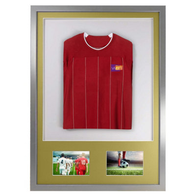 Vivarti DIY 3D Mounted + Double Aperture Sports Shirt Display Silver Frame 50 x 70cm Gold Mount, White Backing Card